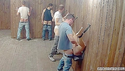 Sexy big tits slut is fucked in the public fuck room