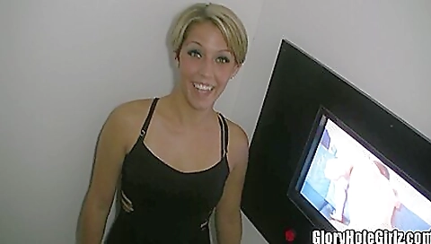 Horny blonde teen in a glory hole is getting fucked hard