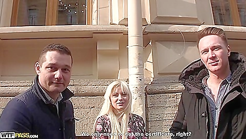 Blonde gets fucked and cum on her in a hot threesome