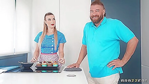 Busty brunette with a natural ass in a big cum shower