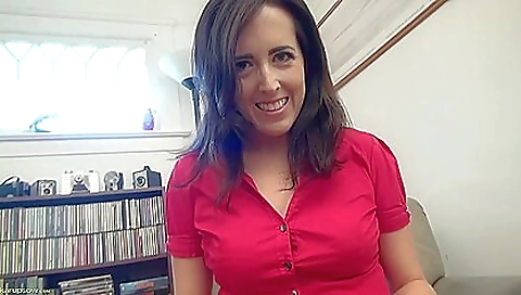 Busty brunette with hairy pussy enjoying self-masturbation