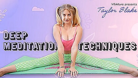 Sexy blonde teen with shaved pussy enjoys meditation in vr