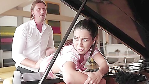 Big tits brunette 18+ milf in tight shorts and stockings