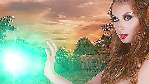 Sexy babe with nice hair is wearing sexy lingerie and a sexy dress