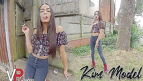 Dark Jeans; Brunette Amateur Smoking Non-nude - Kim Model