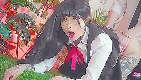 Brunette with tattooed pussy gets fucked in stockings