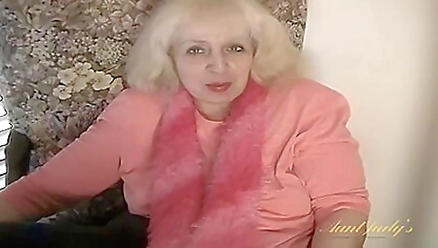 Horny blonde grandma with a hairy pussy riding a vibrator