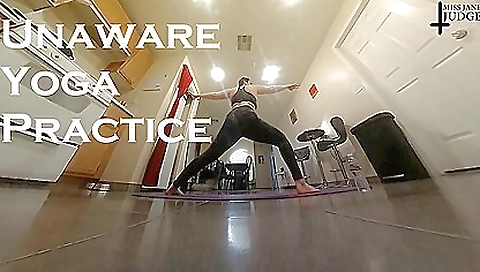 Sexy naked yoga workout by the girl doing the action