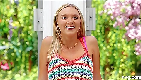 Blonde casting video with a face mask and cum shot