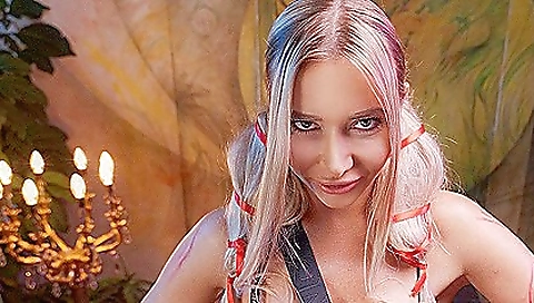 Sexy blonde with a pink top and black skirt gets her ass licked