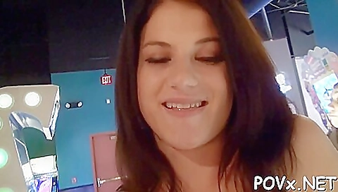 Busty brunette with a big ass is deepthroat on a huge dick