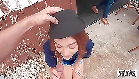 Brunette blonde enjoys deepthroat with a large dick