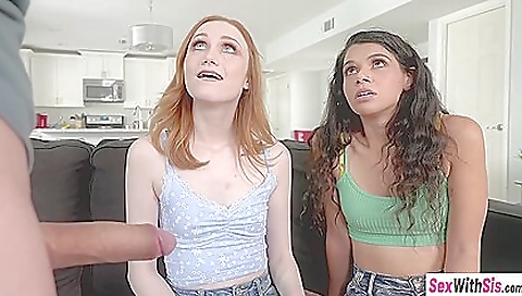 Two busty redheads and blonde are fucking in a threesome