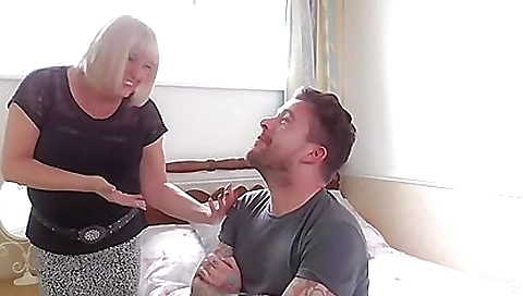 Big-tittied blonde gets a hot on of her tight cock