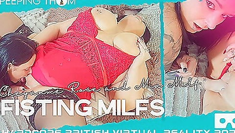 A brunette teen milf is getting a dildo in her shaved pussy