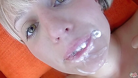 Busty big-titted blonde gets fucked in a big facial