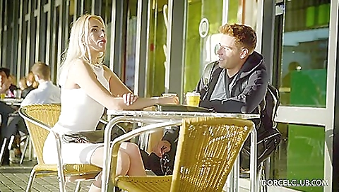 Blonde with a big bubble nose is riding a deep throat