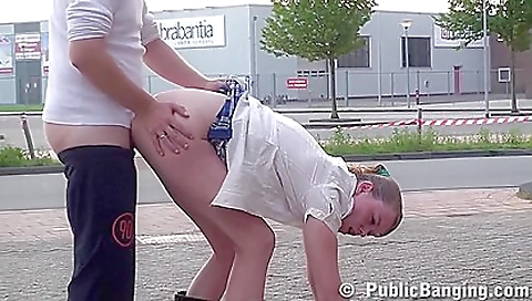 Horny brunette is enjoying a hot outdoor public sex