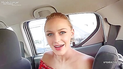 Slender blonde teen with a shaved pussy and a cute face is getting