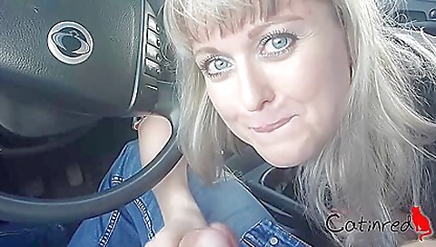 Blonde with big tits gets her pussy fucked in the parking