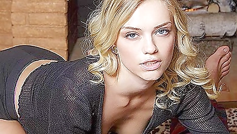 Hot blonde girl sucks dick in her sexy white outfit