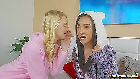 Hot lesbian games playing in the bed of their friends